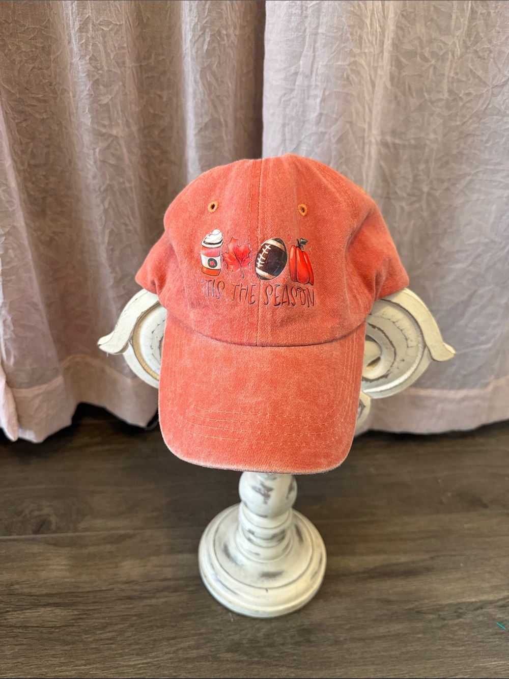 Coral 'Tis The Season Embroidered Baseball Cap
